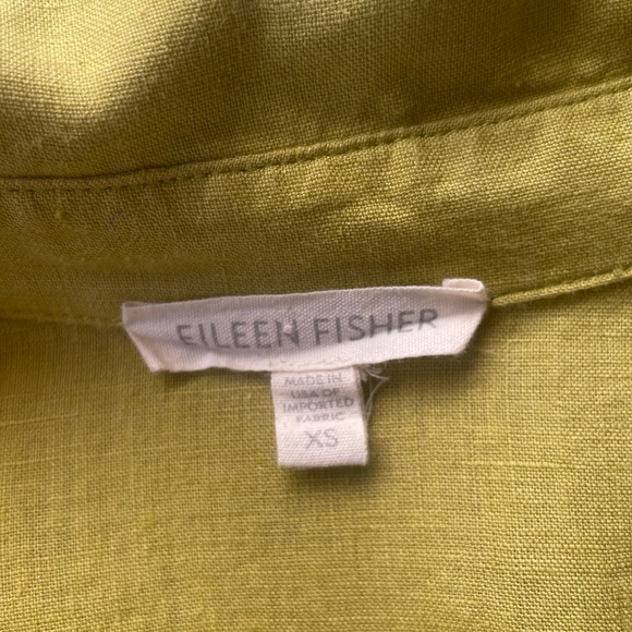 Eileen Fisher Organic Irish Linen Bright Yellow Green Button Down Shirt, XS - Picture 8 of 12